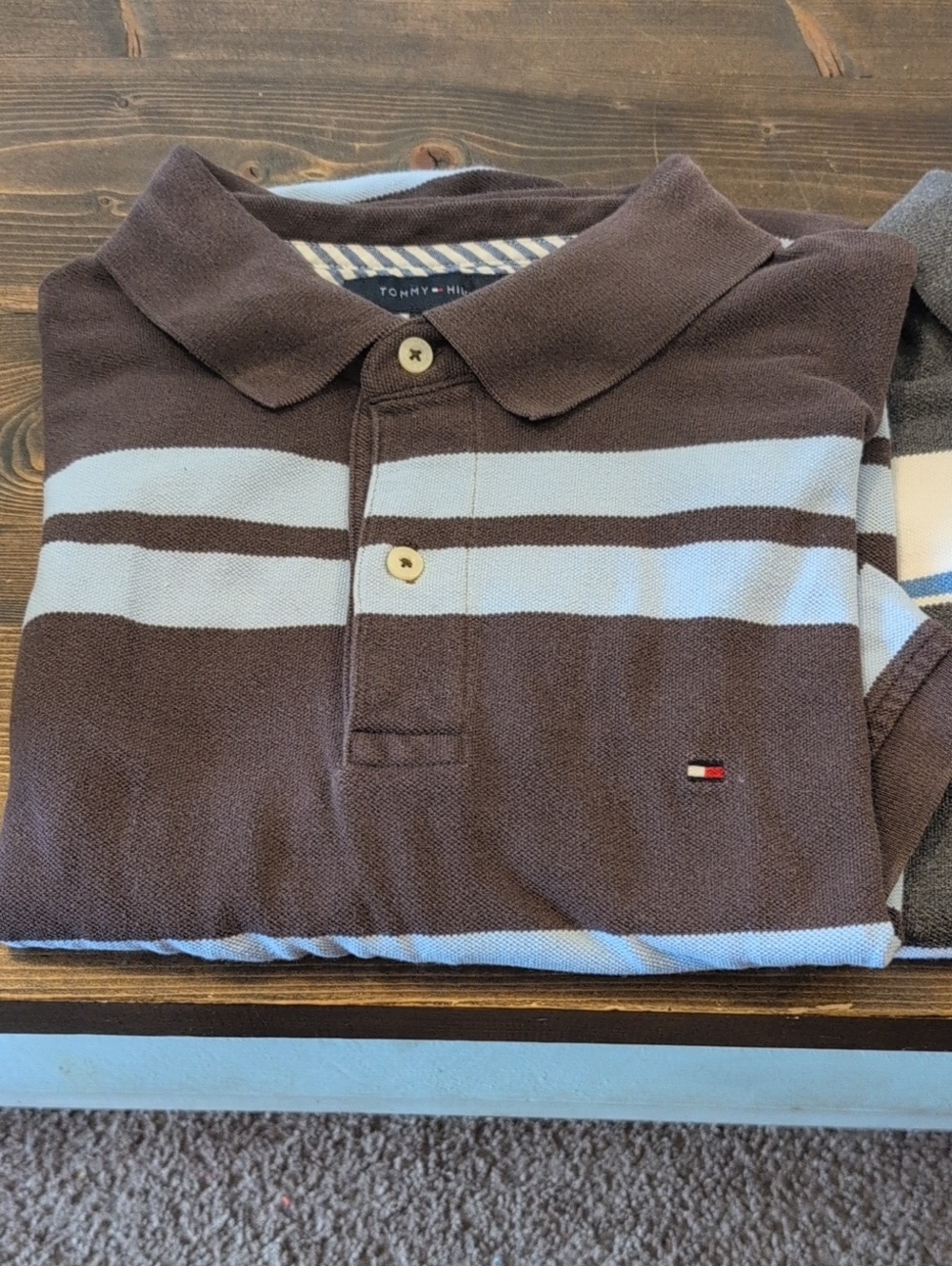 Tommy Hilfiger Striped Polo in Brown and Blue